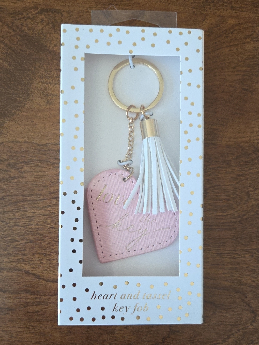 Heart Tassel Keychain Love Is The Key - Pink and White